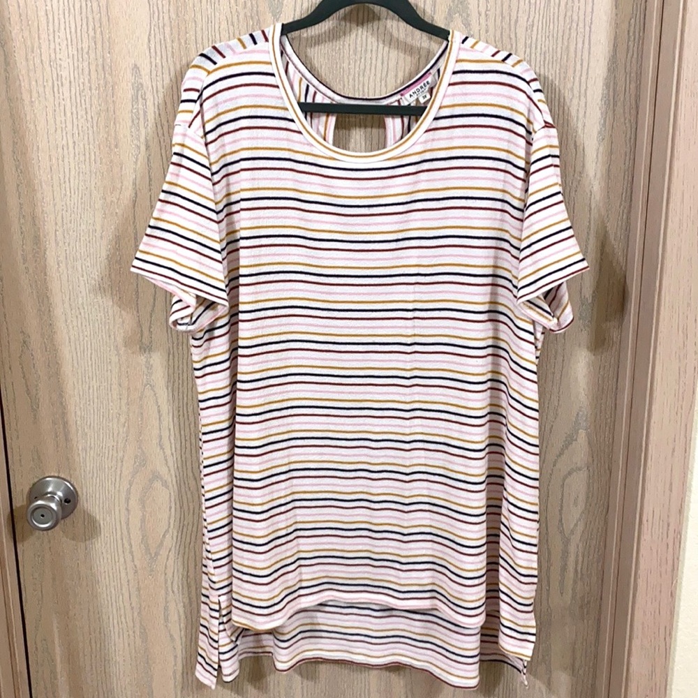 Chic Soul Striped High-Low Top - 3X